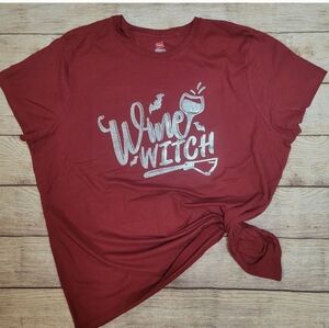 Halloween Wine witch burgundy graphic tee shirt